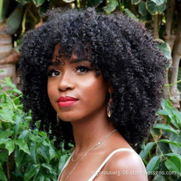 Perruque Black Color Short Postiche Kinky Curly Hair Cut Wig With Bangs Premium Synthetic Fiber Hair Party  Wigs